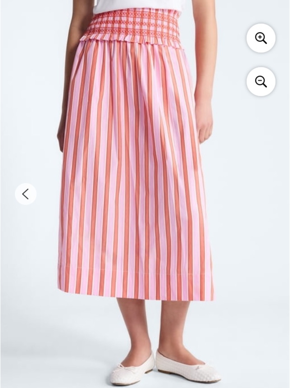Free Assembly Smocked-Waist Pink & Orange Striped Midi Skirt